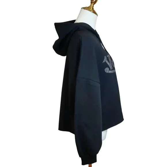 Van Dutch Black Cropped Hoodie with Rhinestone Logo on Front Size Med NWT. - Picture 2 of 4